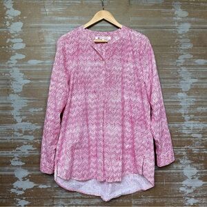 Ro’s Garden Tuckernuck Popover Blouse 100% Cotton Geometric Preppy Womens M